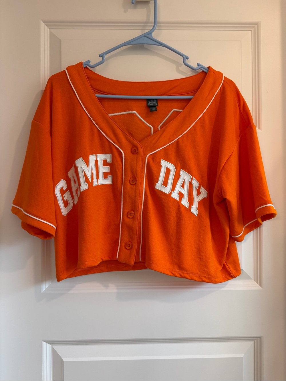 wild fable Orange Cropped Button-Up Jersey with White Trim
